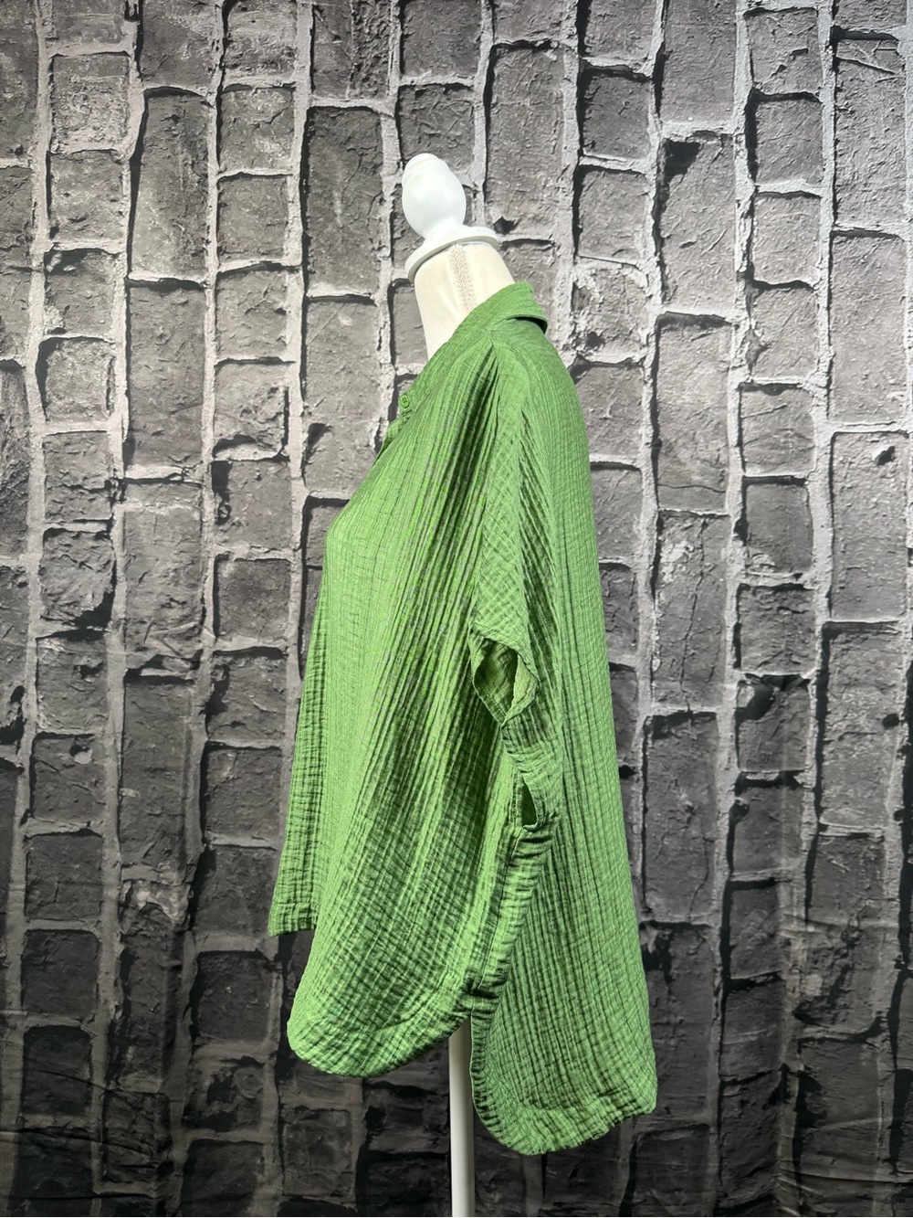 FRNCH Paris Green Crinkle Gauze Button Front Oversized Blouse Size Large - Picture 4 of 8